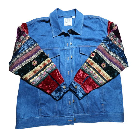 Elisabeth by Liz Claiborne Barn Jacket Patchwork Sleeve Street Style Y2K Artzy - Picture 5 of 10